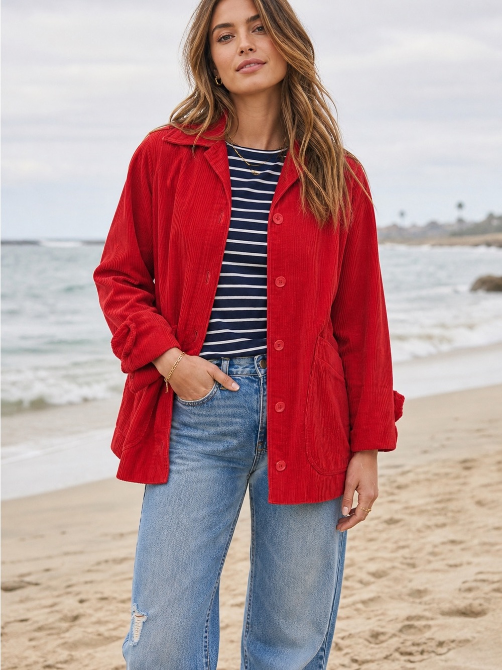 Corduroy Chore  Cotton Jacket XL Red J Jill